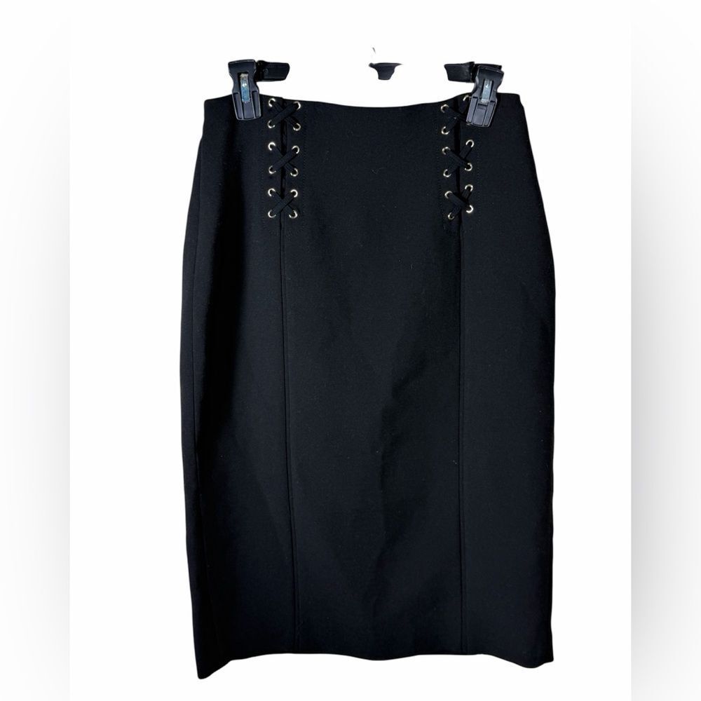 White House Black Market Black Lace-Up High-Waist Pencil Skirt